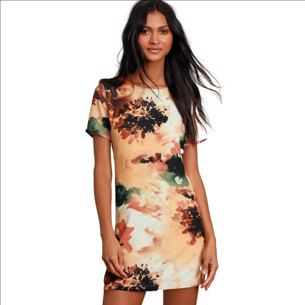 LuLu's | Camradararie Watercolor Mod Mini Lined Shift Dress - Size: Small